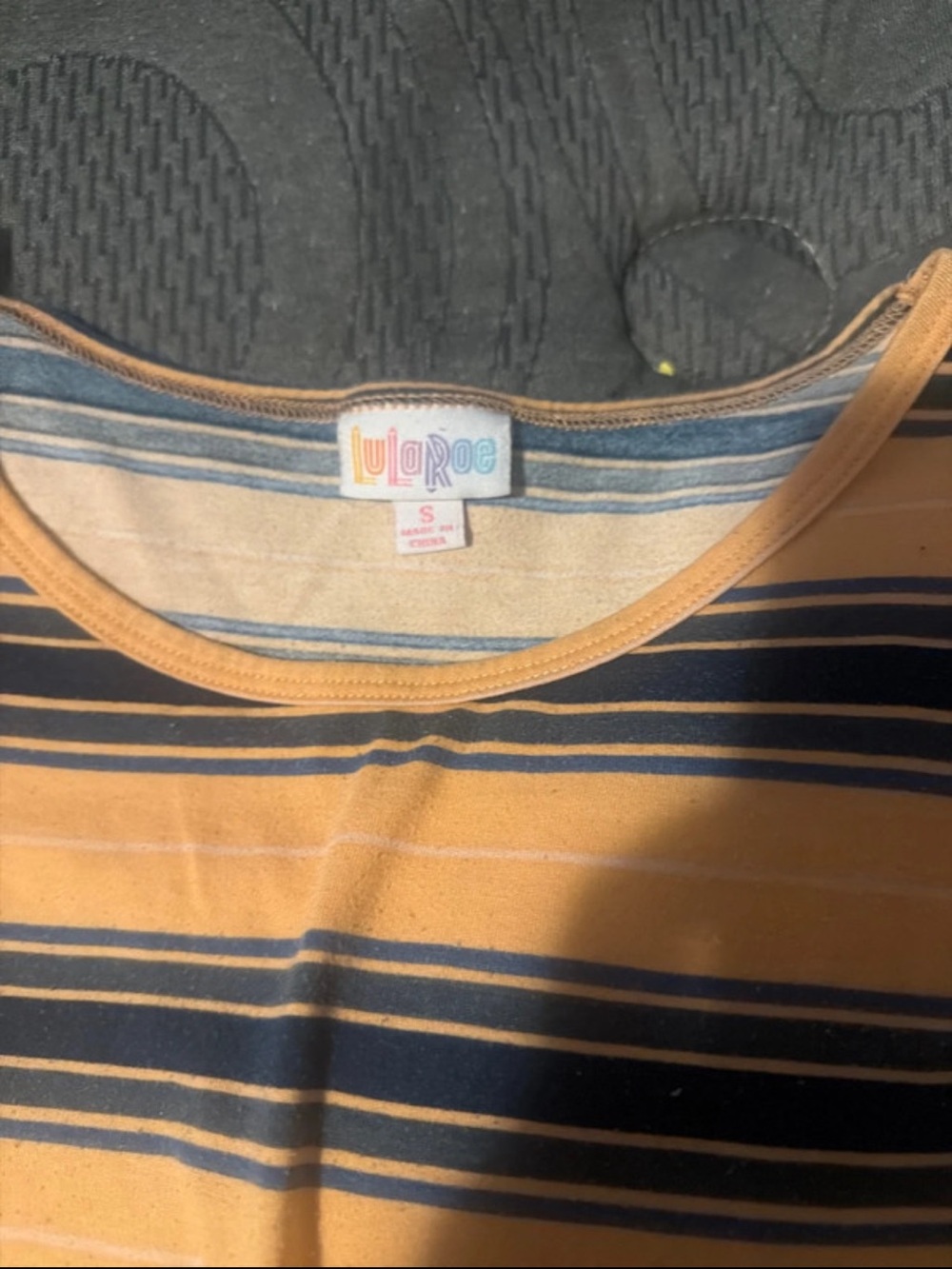 LuLaRoe Striped Tank Top in Mustard Yellow and Navy Blue